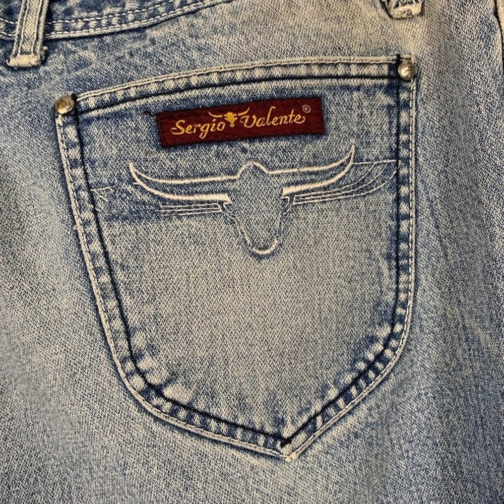 Vintage Sergio Valente Distressed Denim Jeans Embroidered Bull Men's 38
